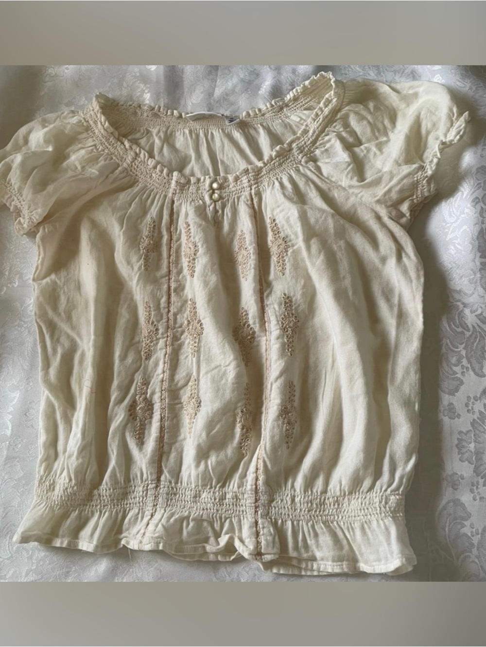 St. John's Bay Cream Embroidered Short-Sleeve Peasant Blouse